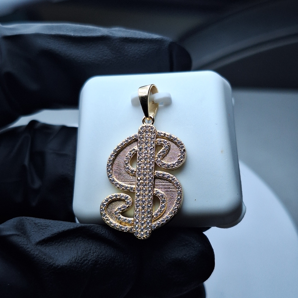 14k Gold Over 925 Sterling Silver Moissqnite Dollar Sign Pendant